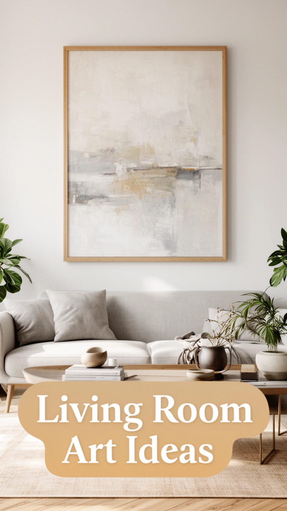 Living Room Oversized Art Print in a Simple Wood Frame That Anchors the Room
