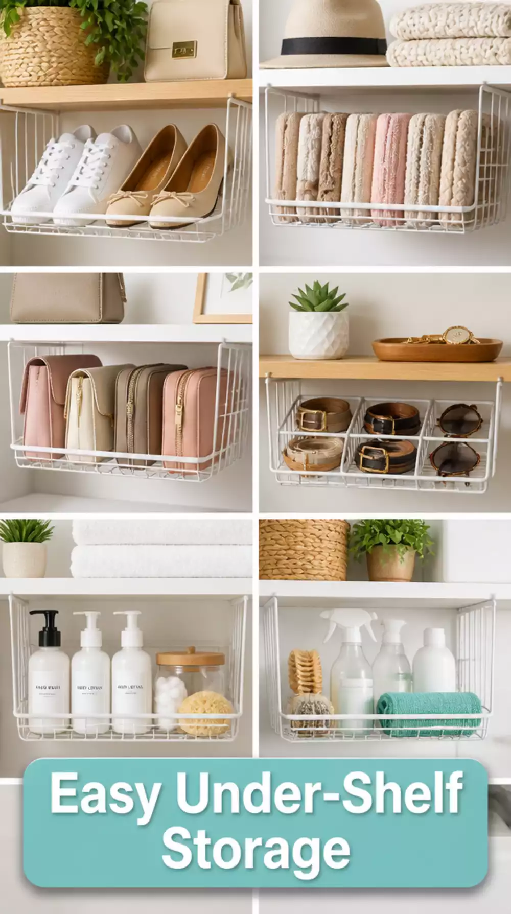 Closet Under-Shelf Basket That Adds a Hidden Storage Layer Below Any Fixed Shelf