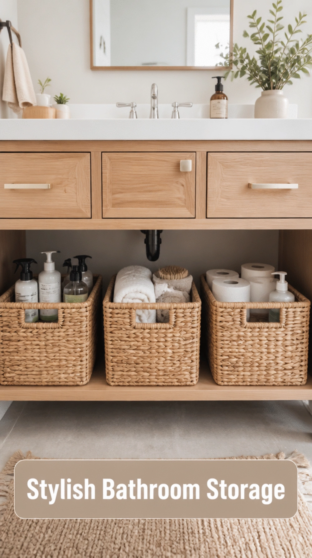 Bathroom Woven Storage Basket Set Under the Sink That Hides All the Clutter