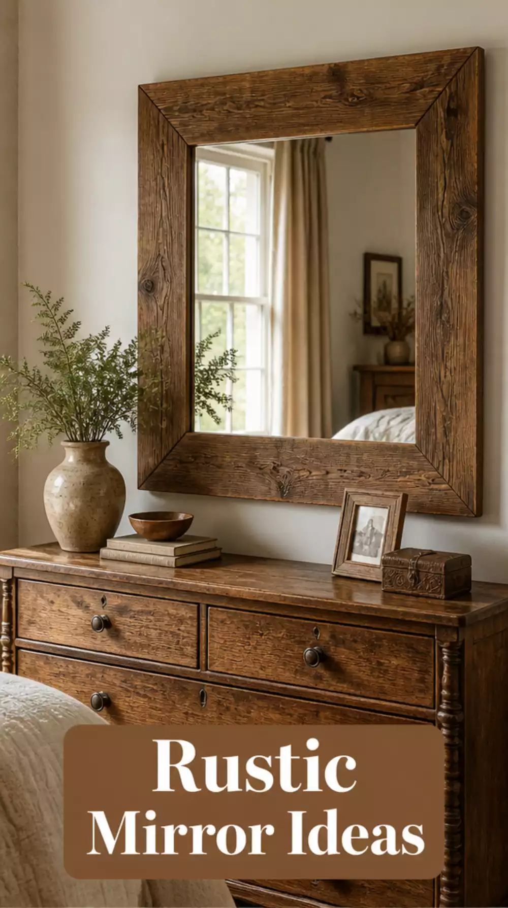 Bedroom Thrift Store Wooden Mirror Sanded and Stained in a Warm Walnut Tone