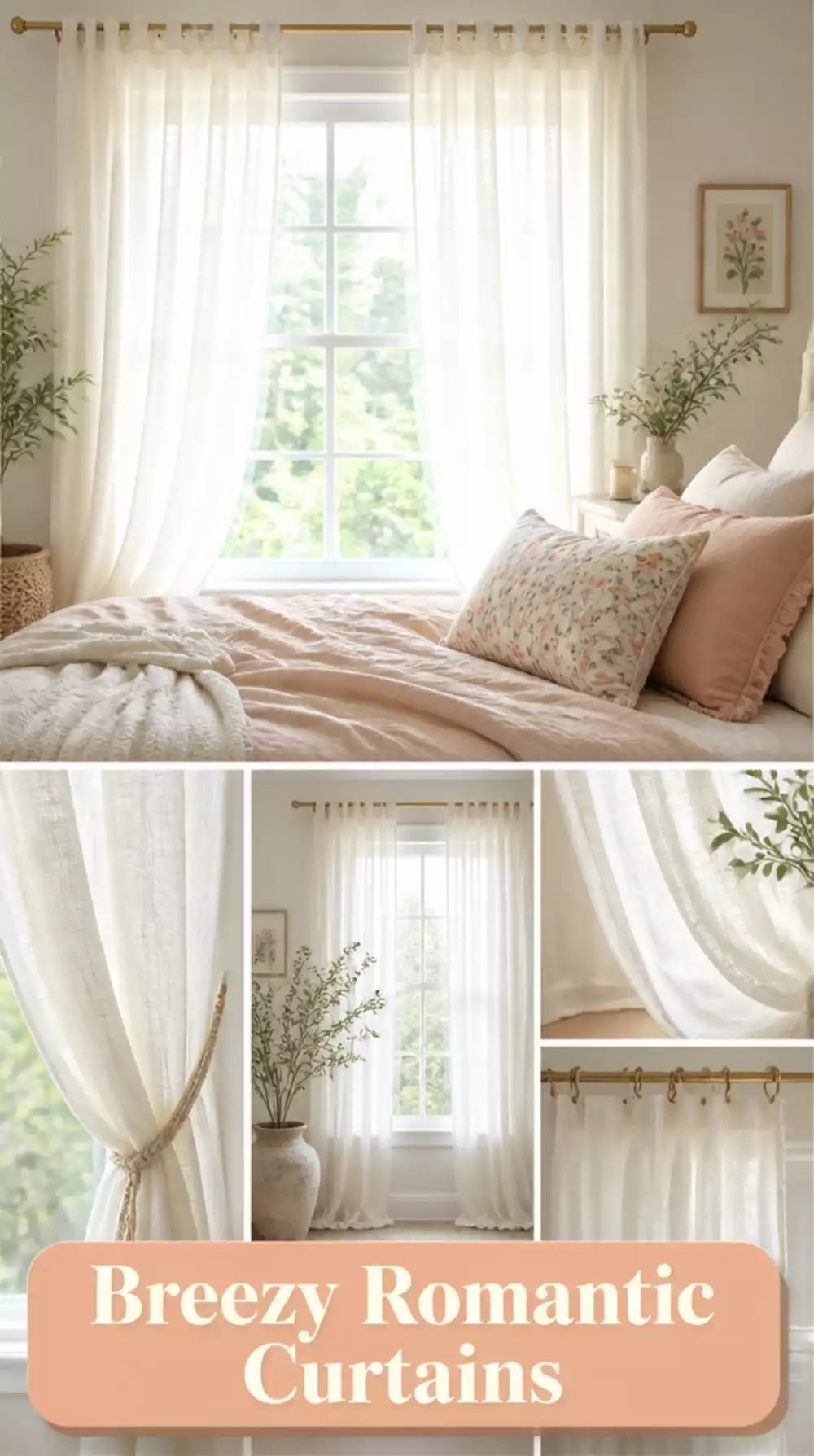 Bedroom Sheer Linen Curtains in an Ivory White for a Breezy Romantic Look
