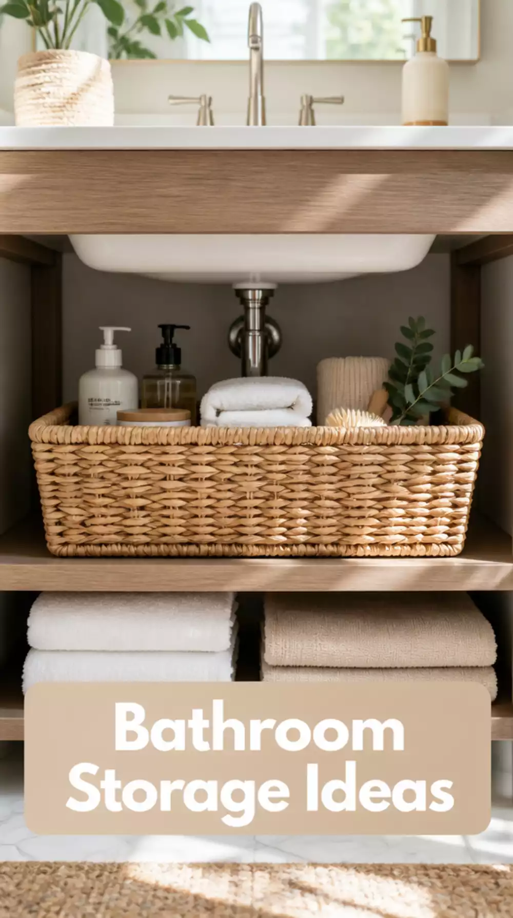 Bathroom Woven Under-Sink Storage Basket That Hides Clutter and Adds Natural Texture