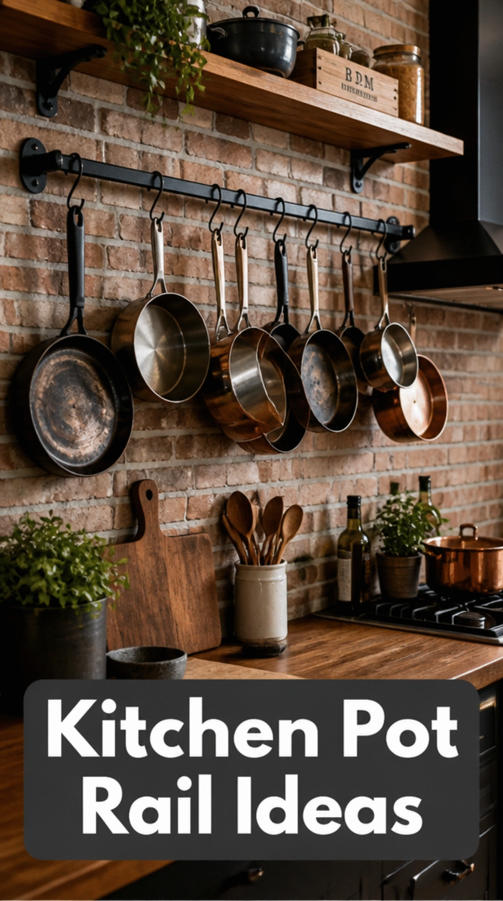 Kitchen Hanging Pot Rail Mounted on a Wall That Frees Every Cabinet and Adds Industrial Character