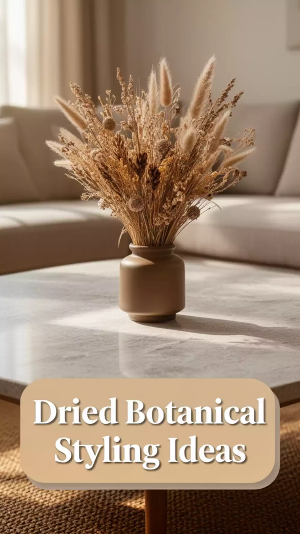 Living Room Coffee Table Dried Botanical Arrangement in a Short Bud Vase
