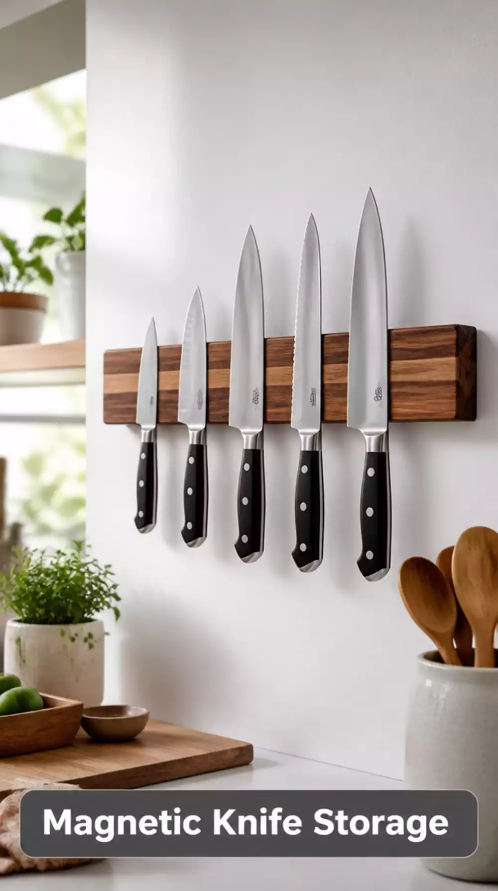 Kitchen Wall-Mounted Magnetic Knife Strip That Clears an Entire Drawer of Clutter
