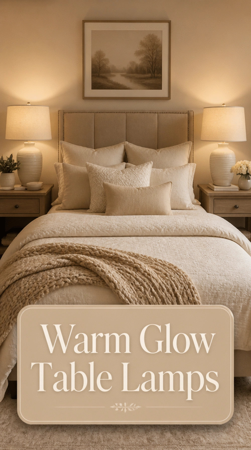 Bedroom Ceramic Table Lamp in a Warm Off-White Glaze on Each Nightstand for Symmetrical Glow