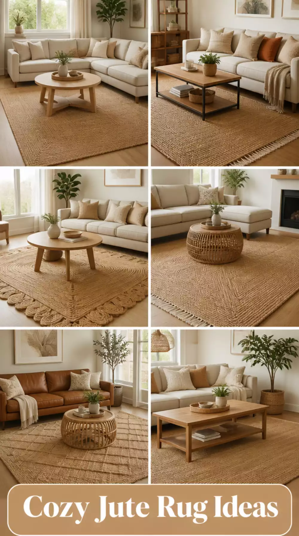 Apartment Living Room Woven Jute Rug in a Natural Chunky Weave