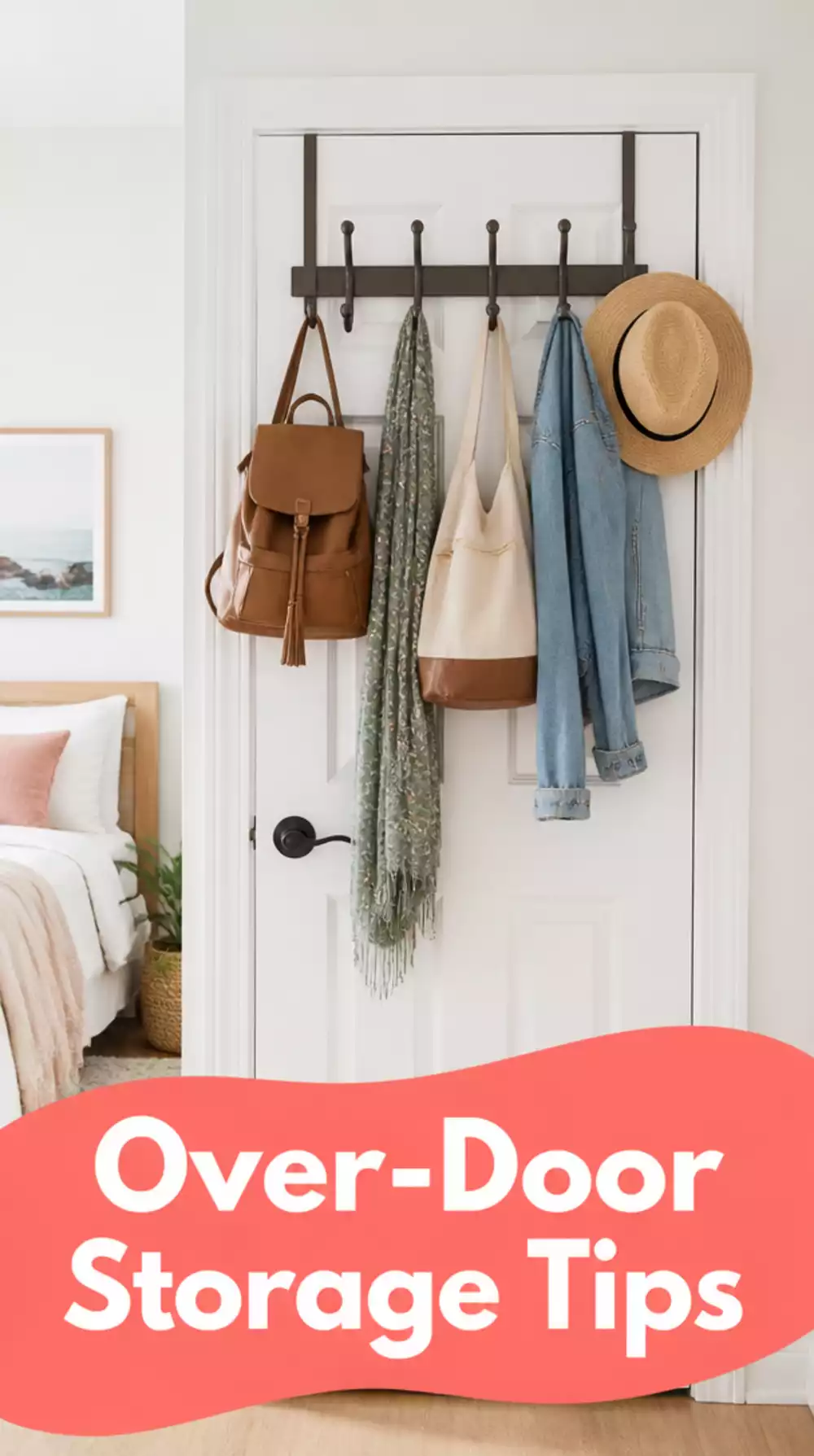 Bedroom Over-Door Hook Rail for No-Drill Hanging Storage