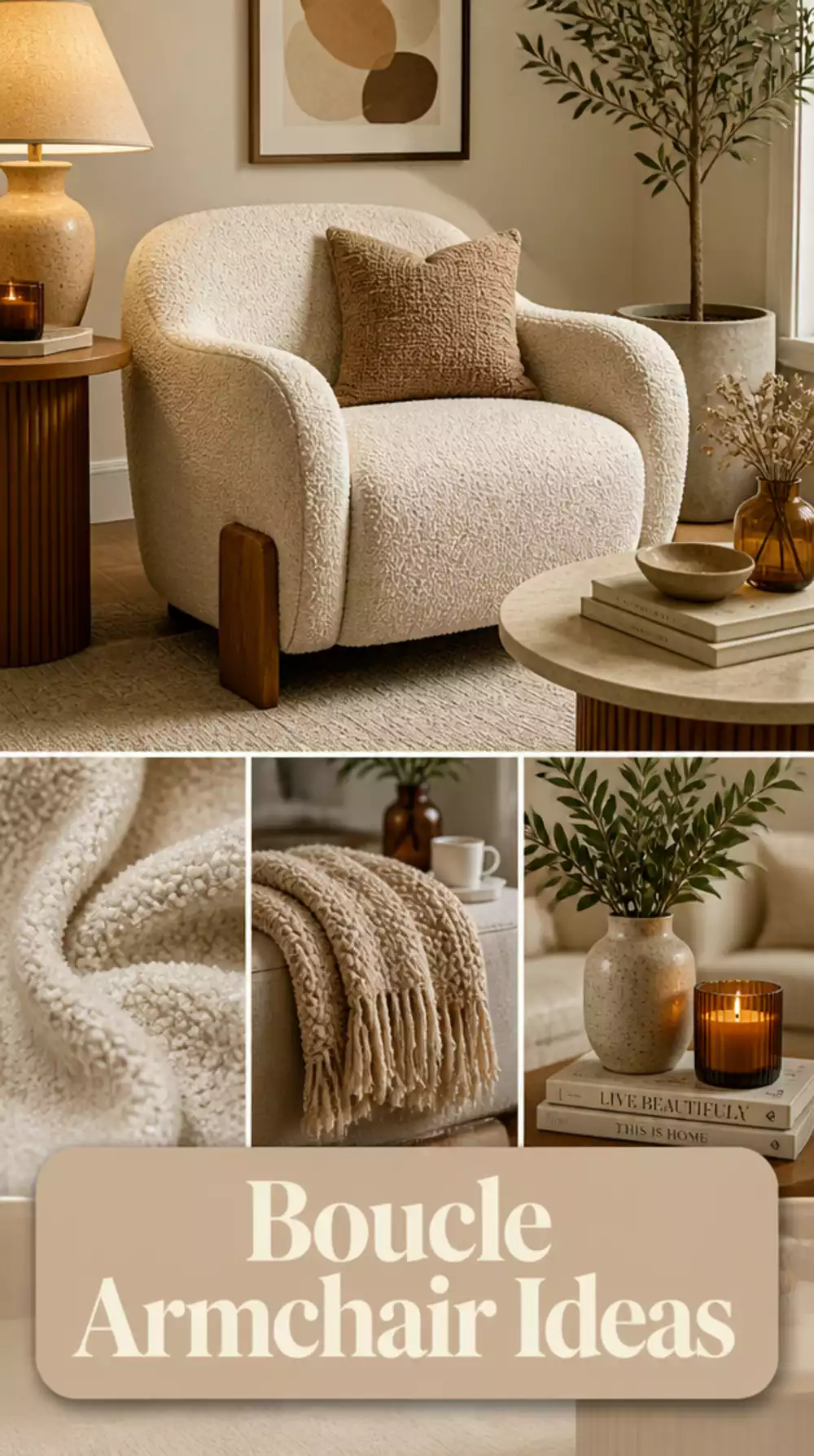 Living Room Statement Armchair Reupholstered in a Boucle Fabric for a Luxury Feel
