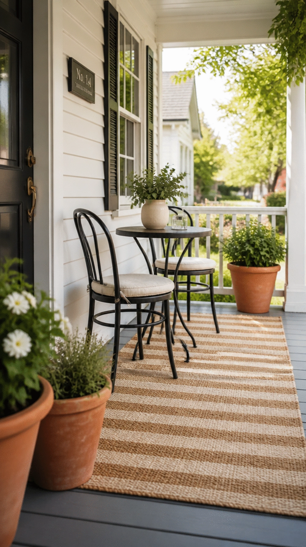 Front Porch Outdoor Jute-Weave Rug in a Natural Stripe That Defines the Entry Zone