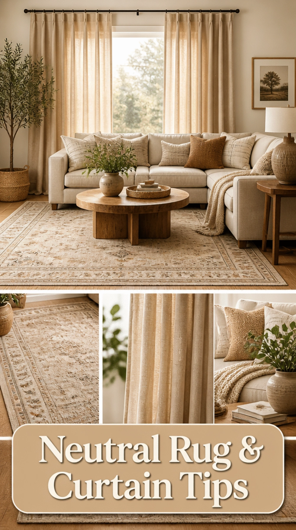 The Living Room Warm Neutral Rug and Curtain Tone-Matching Trick That Ties a Room Together