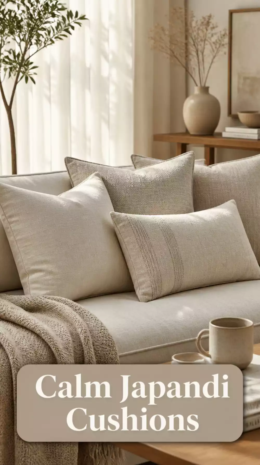 Living Room Neutral Linen Cushion Set in a Single Undyed Tone for a Calm Japandi Sofa