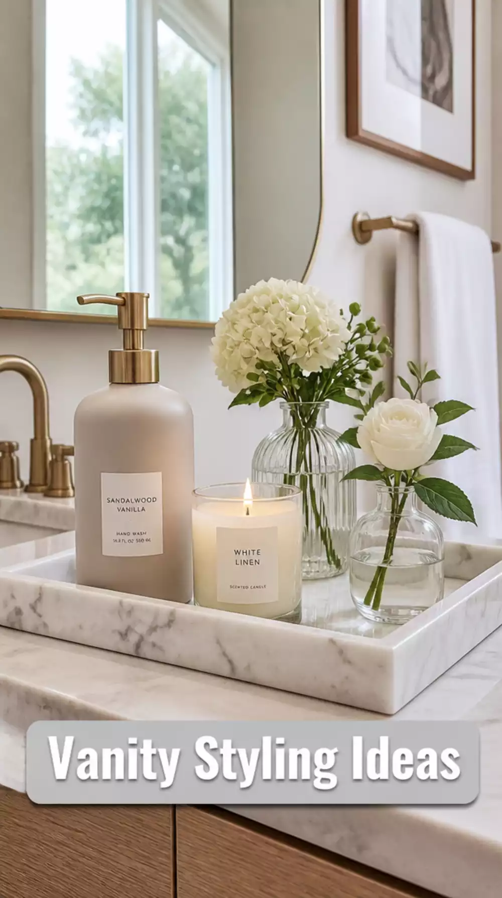 Chic Marble Tray Bathroom Decor With Soap and Candle