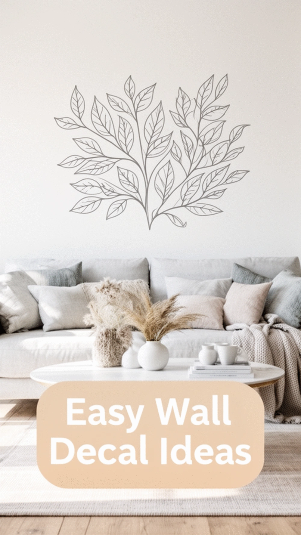 Living Room Wall Decal Set in a Minimalist Leaf Pattern That Peels Off Cleanly