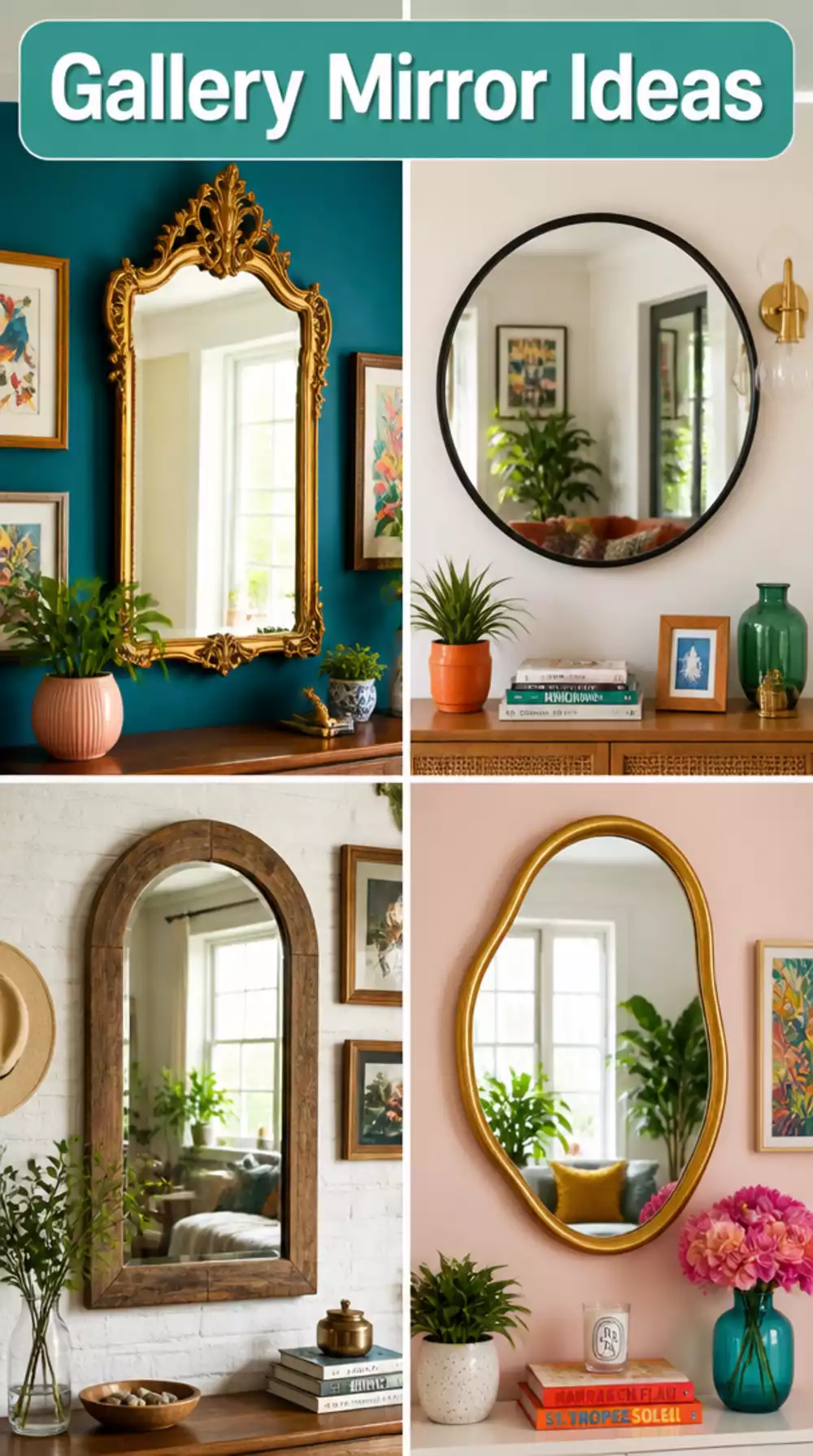 Styled Living Room Gallery Wall with Mismatched Mirrors
