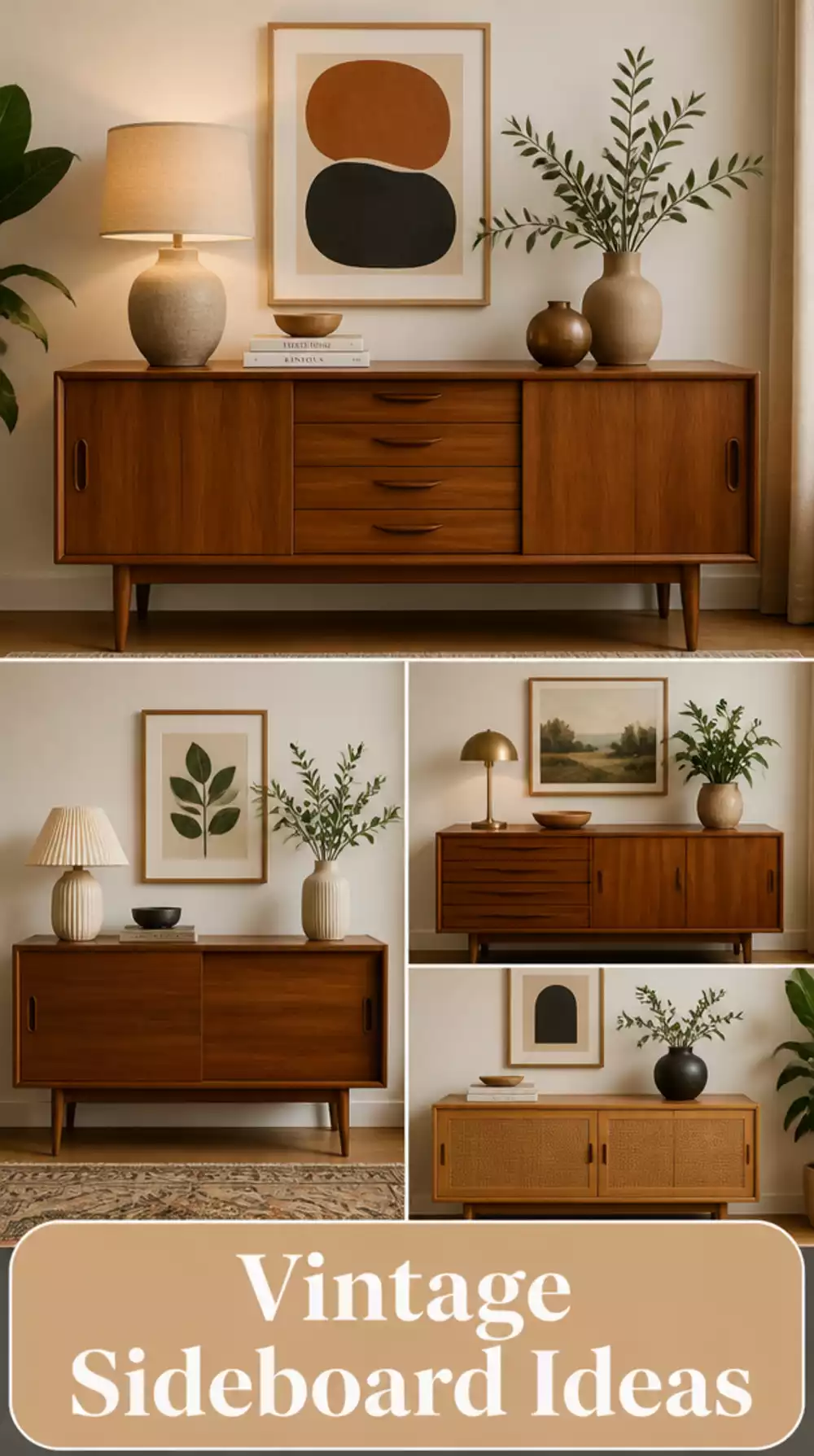 Living Room Mid-Century Wooden Sideboard Found Secondhand Styled With Minimal Modern Objects