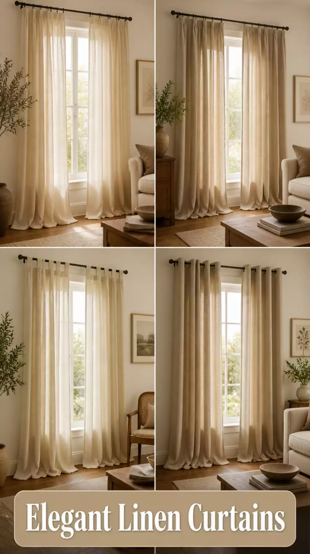 Living Room Faux Linen Curtains That Pool on the Floor Like a Designer Room
