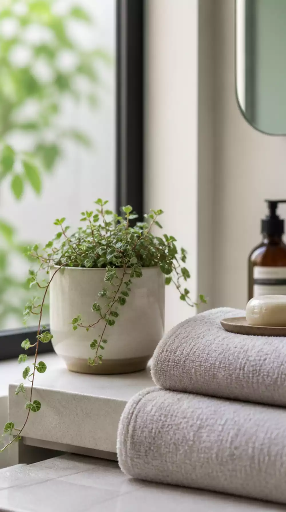 Bathroom Small Trailing Plant in a Ceramic Pot That Thrives in Low Light