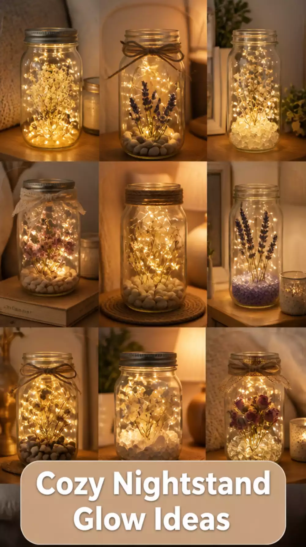 Bedroom Fairy Lights Twisted Into a Glass Jar for a Cozy Nightstand Glow