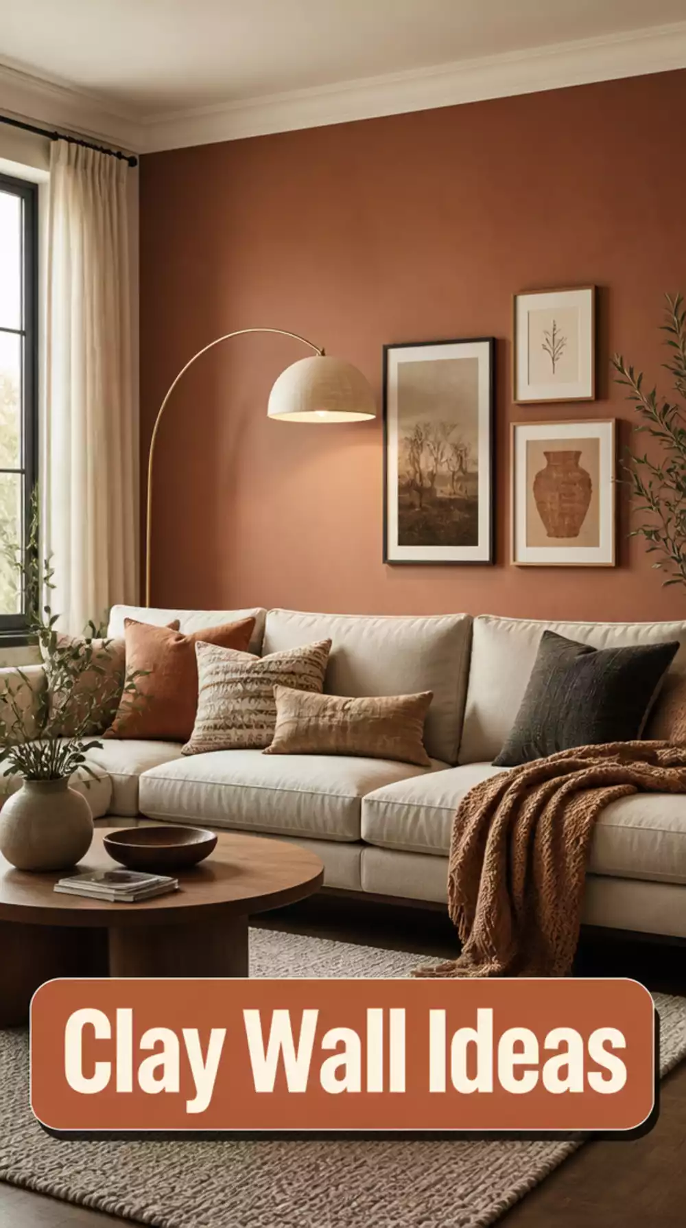 Living Room Accent Wall in a Warm Clay Paint That Sets a New Tone for the Whole Room