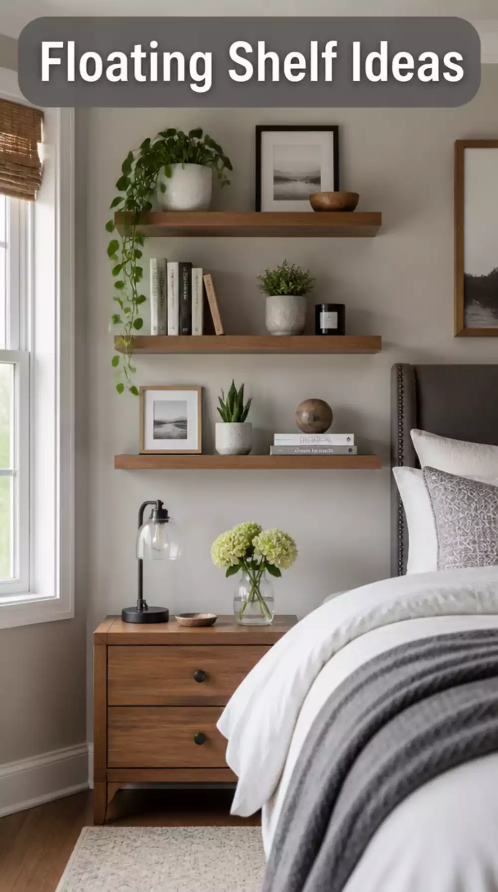 Bedroom Floating Shelf and Wall Art Ideas