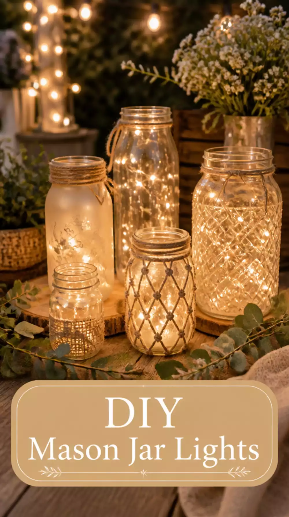 Patio Mason Jar String Light DIY Using Fairy Lights Stuffed Into Clip-Lid Jars as Lanterns