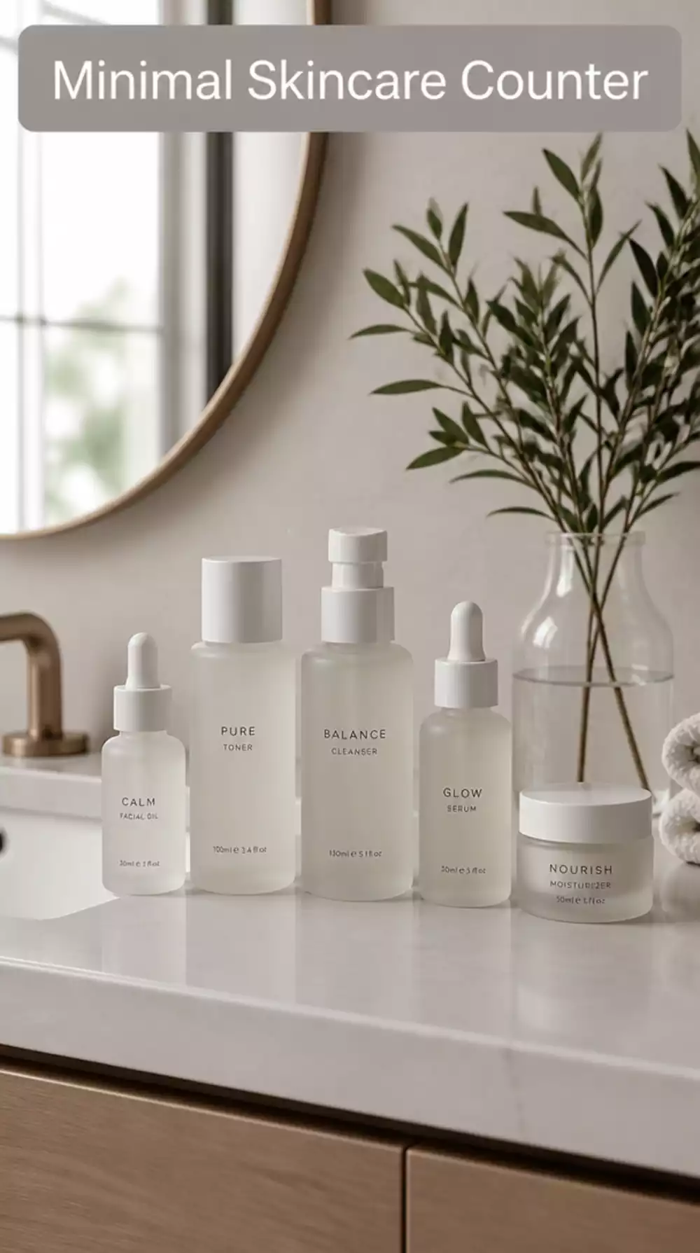 Bathroom Vanity Decanted Skincare for a Minimal Counter