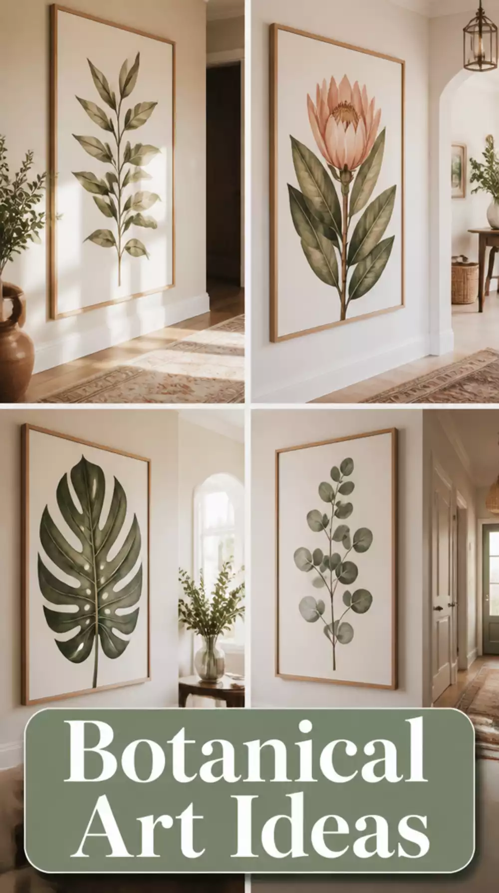 Hallway Single Large Botanical Art Print in an Oversized Frame That Anchors the End Wall