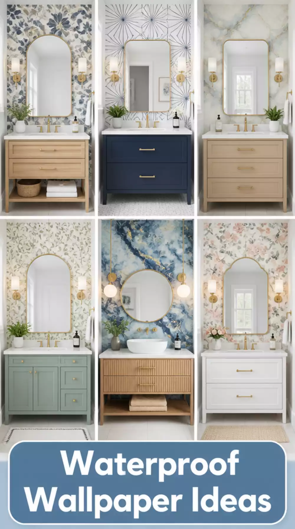 Bathroom Waterproof Wallpaper Strip Behind the Vanity That Adds Pattern Without Any Tile Work