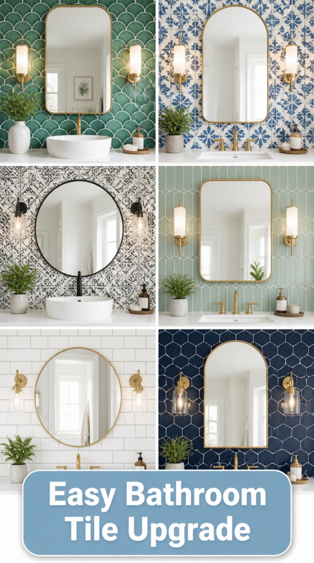 Bathroom Peel-and-Stick Tile Around the Vanity Mirror That Fakes a Real Surround