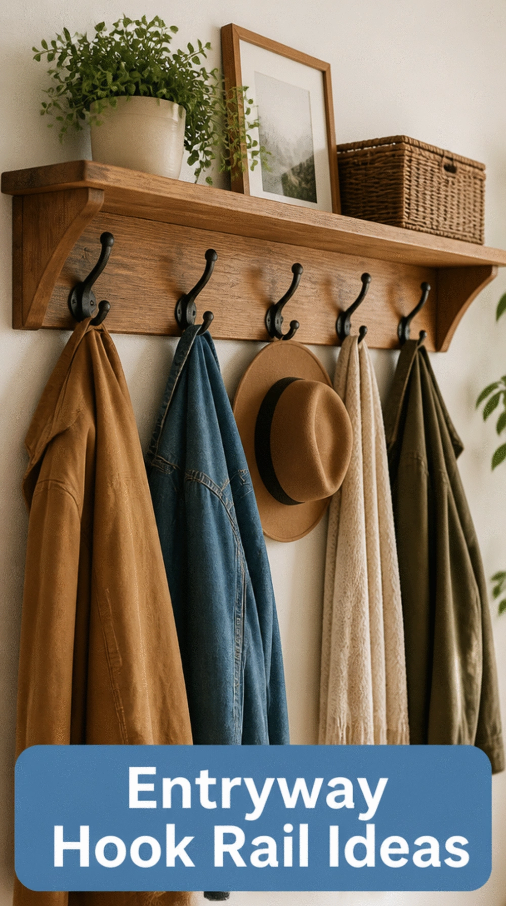 Entryway Wall-Mounted Hook Rail in Natural Wood That Keeps Coats Tidy