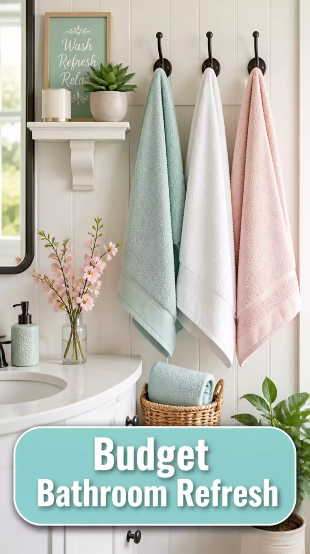 Bathroom New Hand Towel Set and a Small Plant for Under Ten Dollars That Lifts the Whole Room