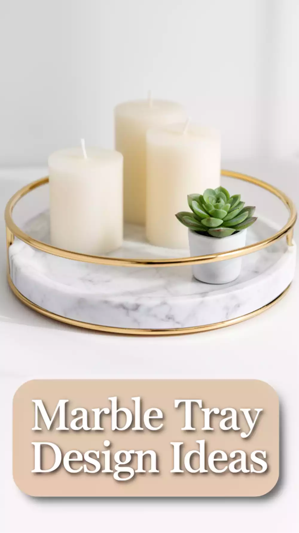 Living Room Marble-Effect Tray in a Slim Gold Rim for an Elevated Coffee Table Display