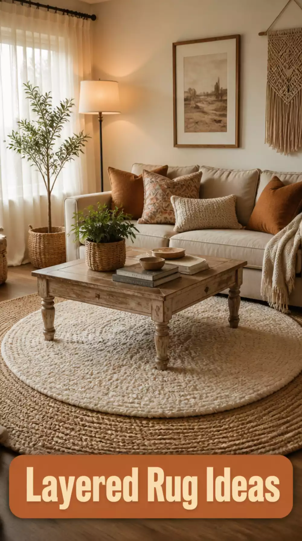 Layered Jute and Wool Rugs for a Boho Living Room