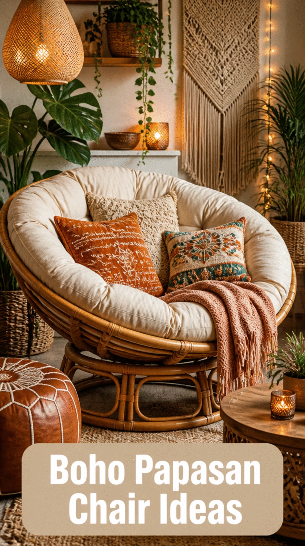 Living Room Papasan Chair in a Natural Rattan Base With a Deep Cushion for a Boho Corner