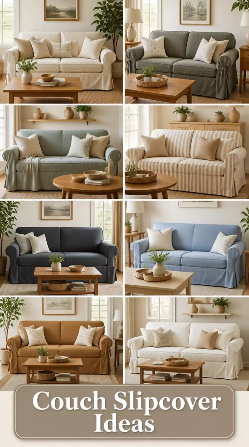 Living Room Slipcover in a Textured Natural Cotton That Refreshes an Old Couch Completely