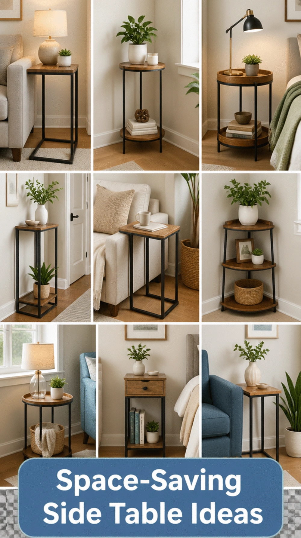 Living Room Slim Wood-and-Metal Side Table That Fits a Tiny Apartment Corner