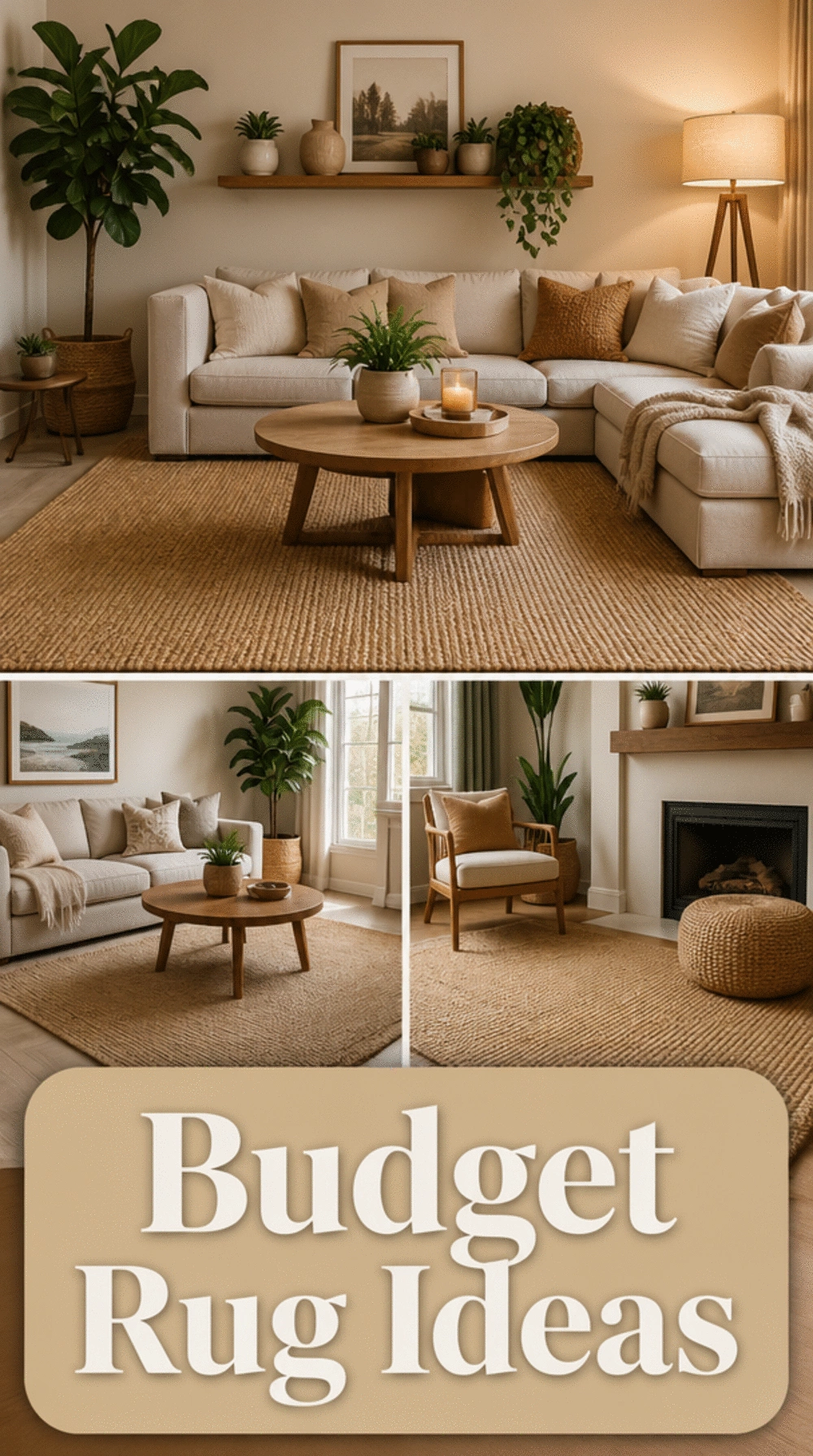 Living Room Jute Area Rug in a Natural Woven Weave That Anchors the Seating Zone