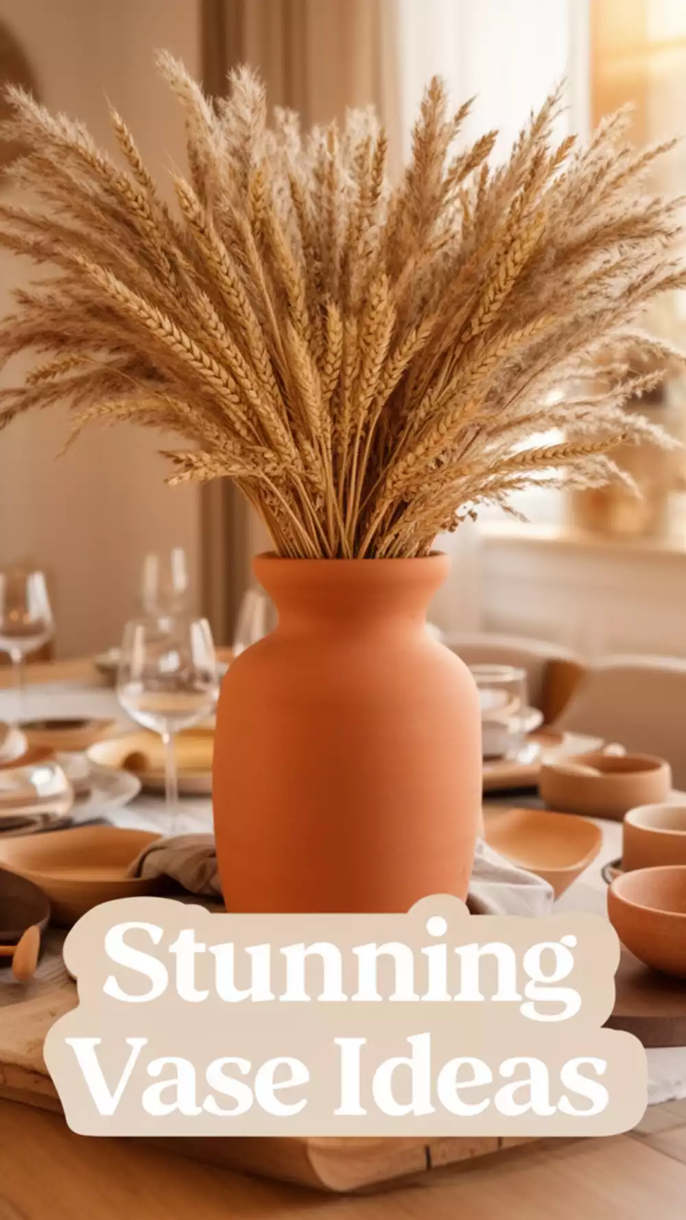 Dining Room Statement Vase in a Matte Terracotta Filled with Dried Botanicals