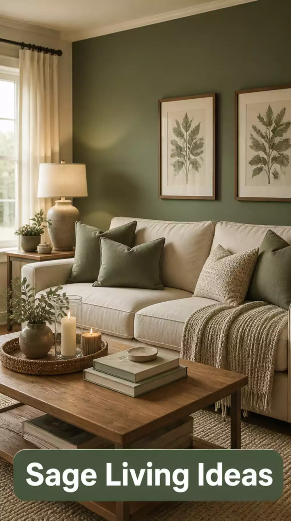 Deep Sage Accent Wall Living Room Decor Ideas