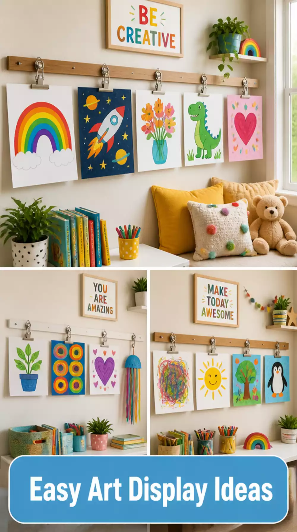 The Kids Room Art Display Clip Rail Trick That Rotates Artwork Without Any Frames