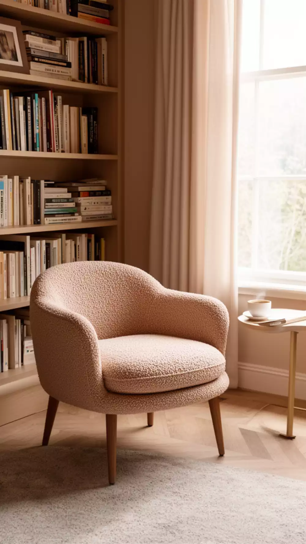 Living Room Curved Furniture Trend Achieved With a Budget Boucle Accent Chair