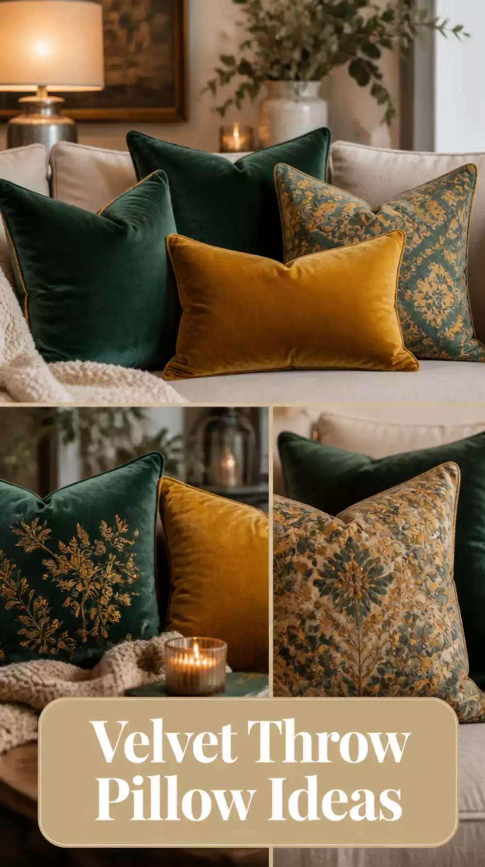 Living Room Velvet Throw Pillow Set in a Deep Jewel Tone for a Luxe Feel