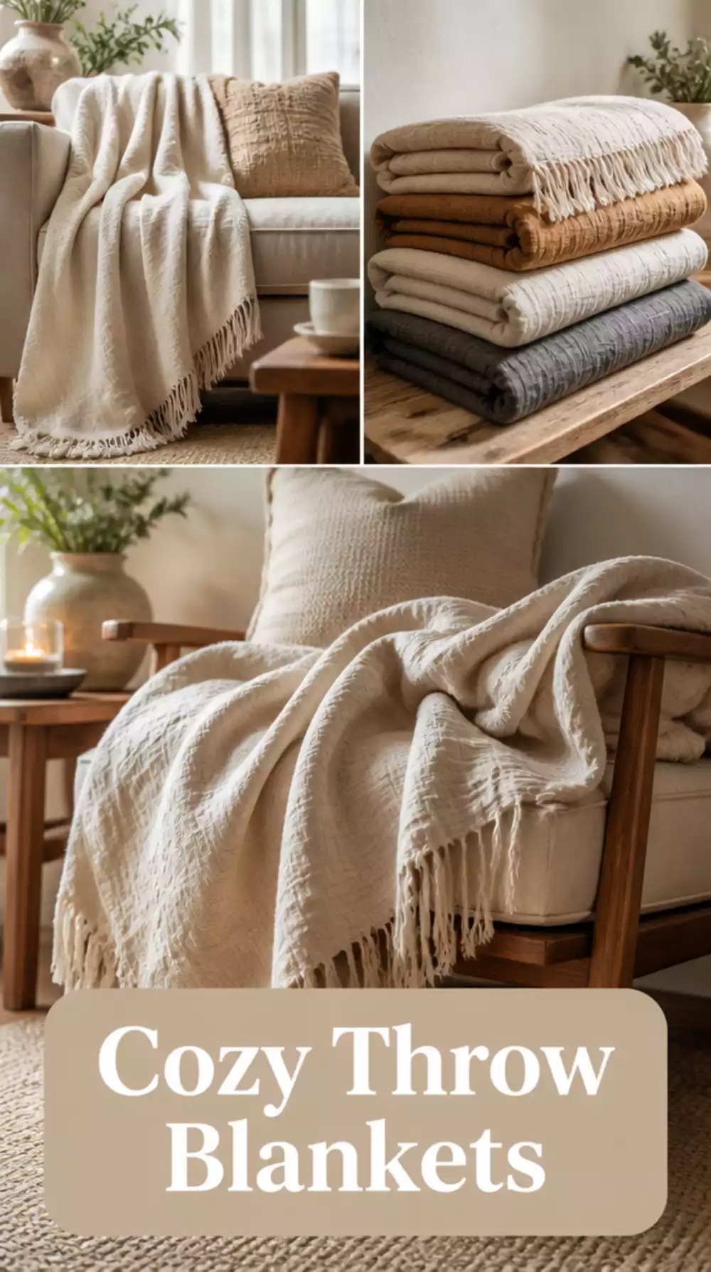 Budget Gift Idea Using a Linen Throw Blanket in a Natural Tone Tied With a Ribbon