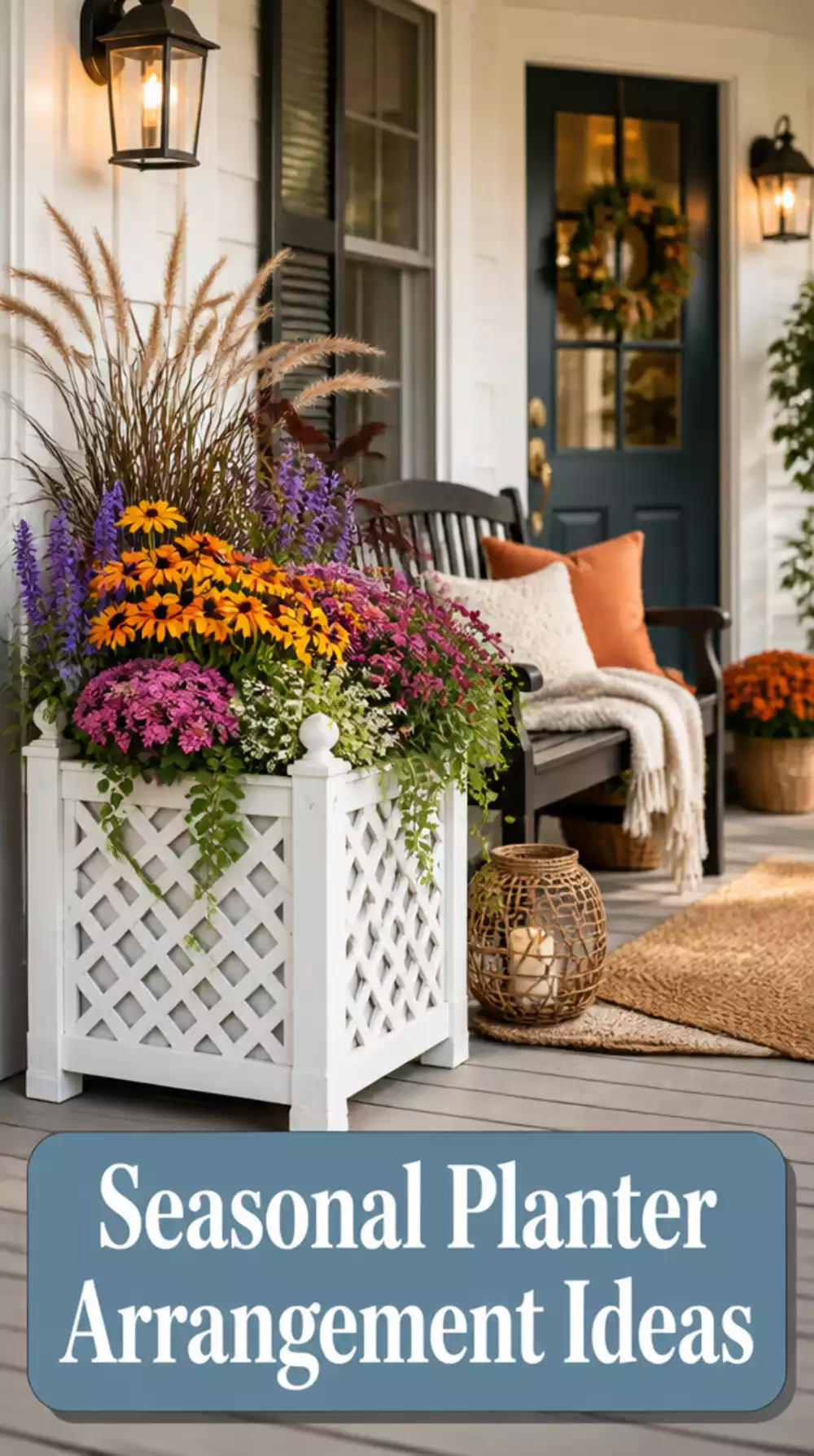 Front Porch Seasonal Planter Arrangement Using Affordable Flowers from the Garden Centre