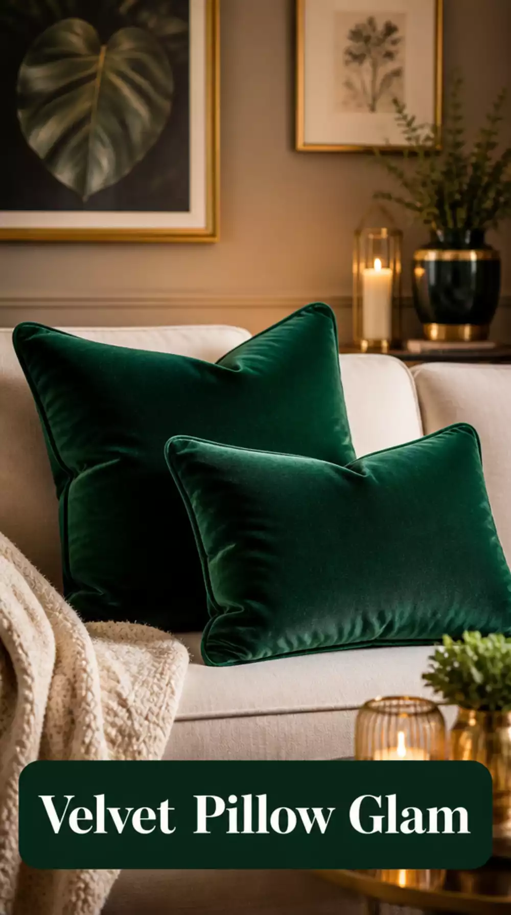 Emerald Green Velvet Pillows for Glam Sofa Look