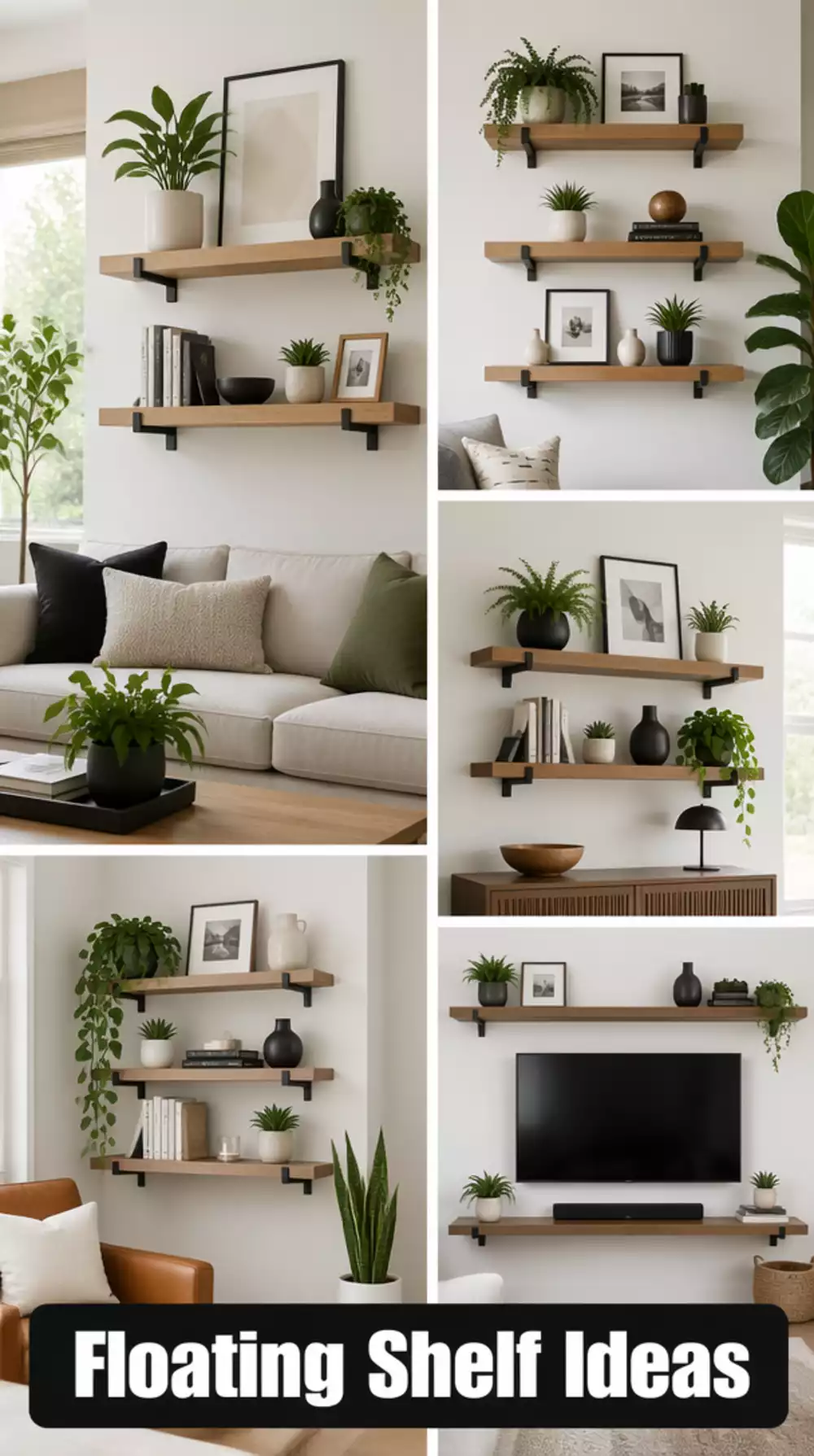 Living Room Matte Black Metal Shelf Bracket Set That Gives Floating Shelves an Industrial Edge