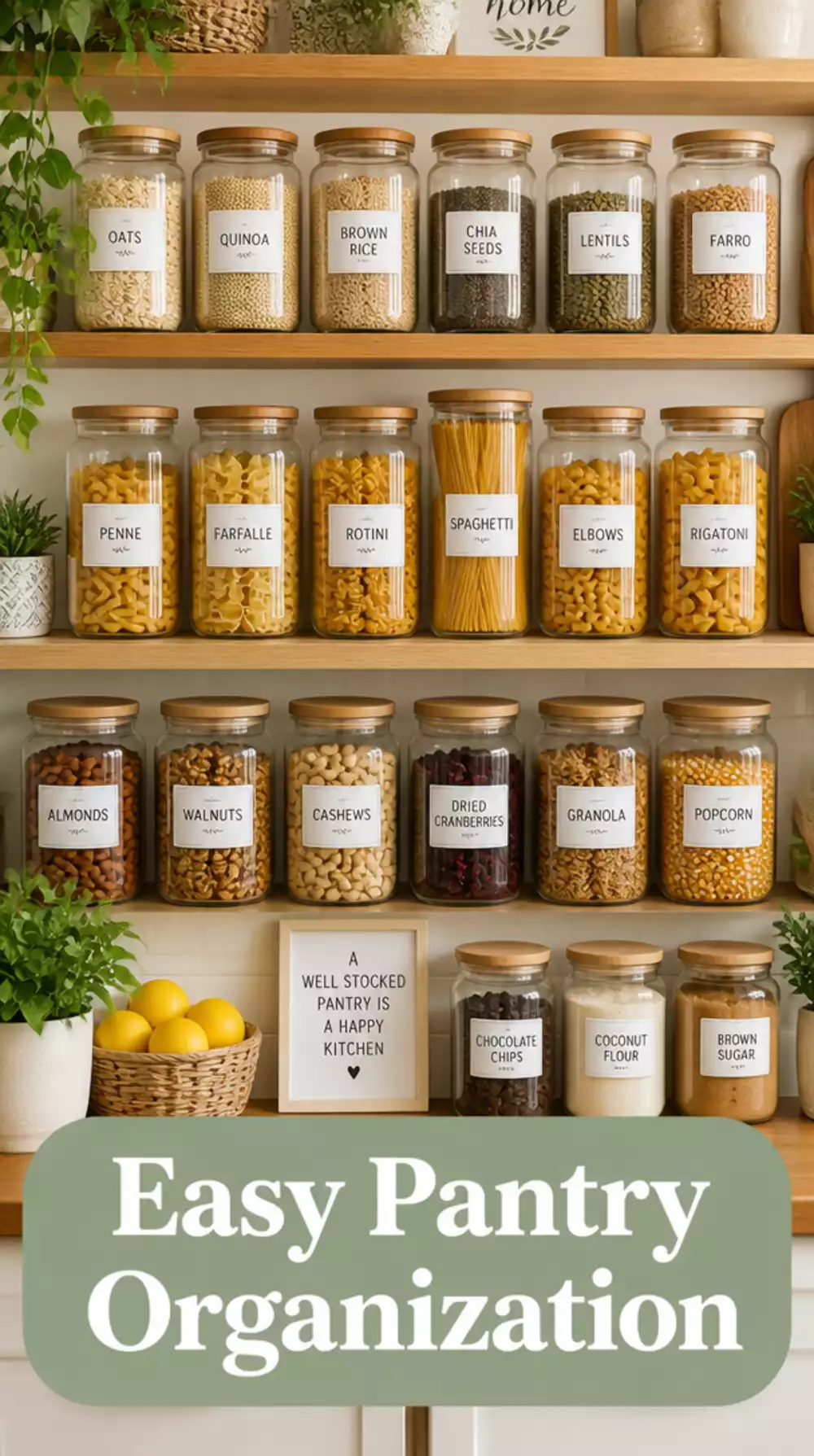 Kitchen Pantry Clear Glass Jar Set With Labels That Makes Dry Goods Look Organised