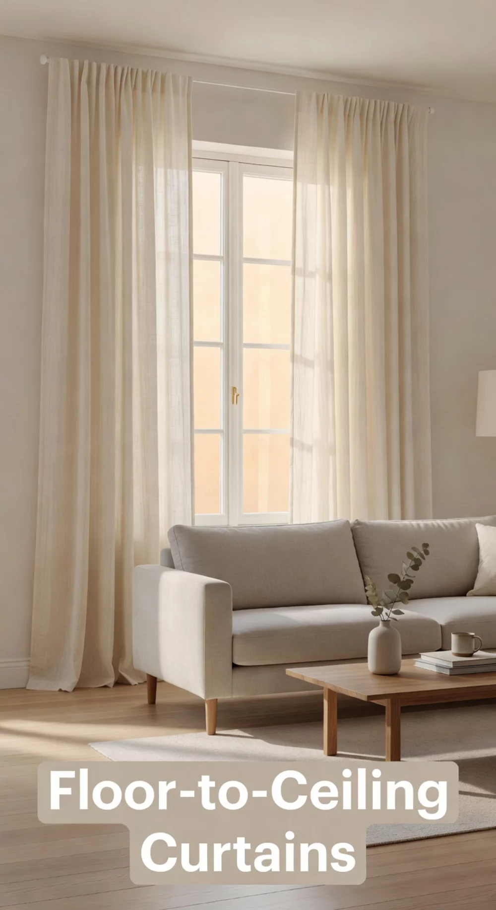 Living Room Floor-to-Ceiling Linen Curtain Panel in a Warm Ivory That Makes Ceilings Feel Taller