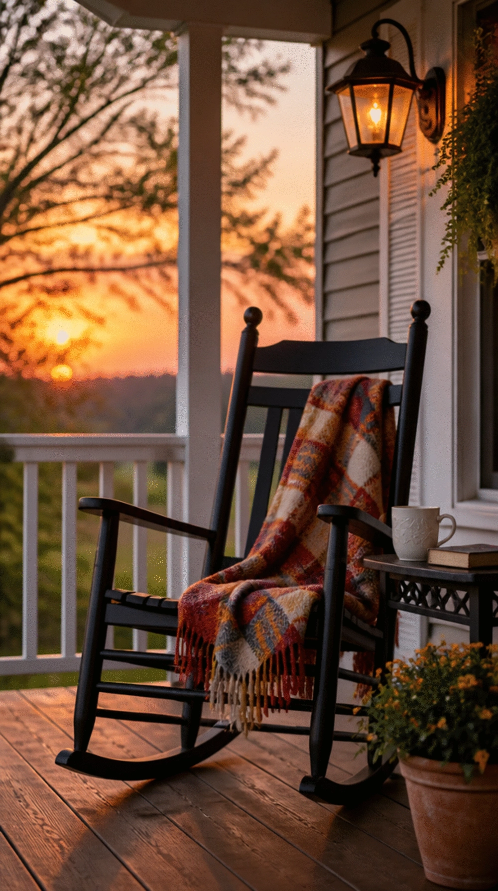 The Front Porch Rocking Chair and Throw Blanket Trick That Makes a Stoop Feel Cozy